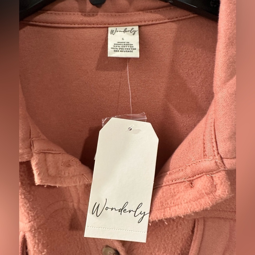 NWT Wonderly Fuzzy button down Shacket in Dull Rose, size L, brand new, pink - Picture 3 of 10